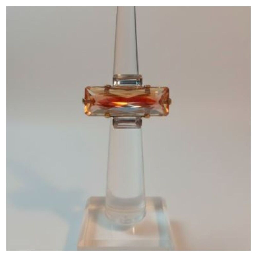 DANNIJO Paula light amber crystal Rectangle Brss ring Sz 6 NWOT $195